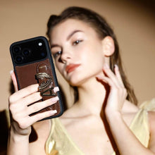Load image into Gallery viewer, GLAM. Personalized Leather iPhone Case - Brown/Gold