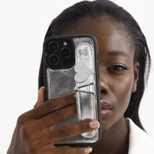 Load image into Gallery viewer, GLAM. Personalized Leather iPhone Case - Silver/Silver