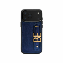 Load image into Gallery viewer, GLAM. Personalized Leather iPhone Case - Navy Blue/Gold