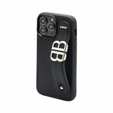 Load image into Gallery viewer, YOUZ. Personalized Leather iPhone Case - Black/Silver