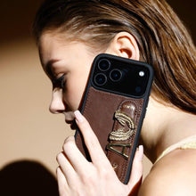 Load image into Gallery viewer, GLAM. Personalized Leather iPhone Case - Brown/Gold
