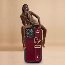 Load image into Gallery viewer, GLAM. Personalized Leather iPhone Case - Burgundy/Gold
