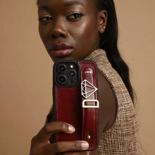 Load image into Gallery viewer, GLAM. Personalized Leather iPhone Case - Burgundy/Gold
