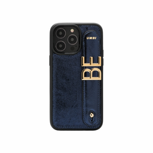 Load image into Gallery viewer, GLAM. Personalized Leather iPhone Case - Navy Blue/Gold
