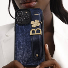 Load image into Gallery viewer, GLAM. Personalized Leather iPhone Case - Navy Blue/Gold
