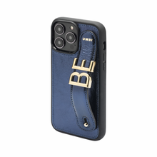 Load image into Gallery viewer, GLAM. Personalized Leather iPhone Case - Navy Blue/Gold
