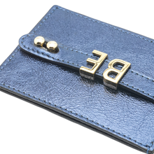 Load image into Gallery viewer, UMBI Personalized Leather Cardholder  - Metallic NAVY BLUE
