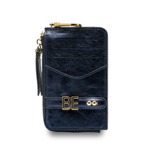Load image into Gallery viewer, UMBI GLAM Personalized Leather Wallet - Metallic NAVY BLUE
