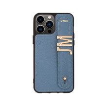 Load image into Gallery viewer, YOUZ. Personalized Leather iPhone Case - Blue/Gold

