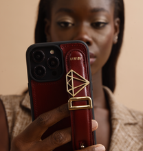 Load image into Gallery viewer, GLAM. Personalized Leather iPhone Case - Burgundy/Gold
