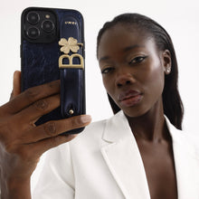 Load image into Gallery viewer, GLAM. Personalized Leather iPhone Case - Navy Blue/Gold
