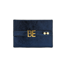 Load image into Gallery viewer, UMBI Personalized Leather Cardholder  - Metallic NAVY BLUE
